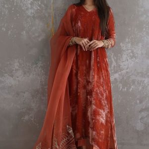 Luxury Pret – Orange Embroidered Dress