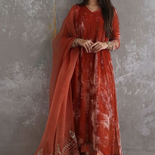 o1 Luxury Pret – Orange Embroidered Dress