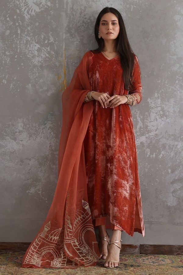 Luxury Pret – Orange Embroidered Dress